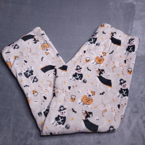Plush Pajama Pants Womens Large High Rise Halloween Dogs Print Stretch - Picture 1 of 6